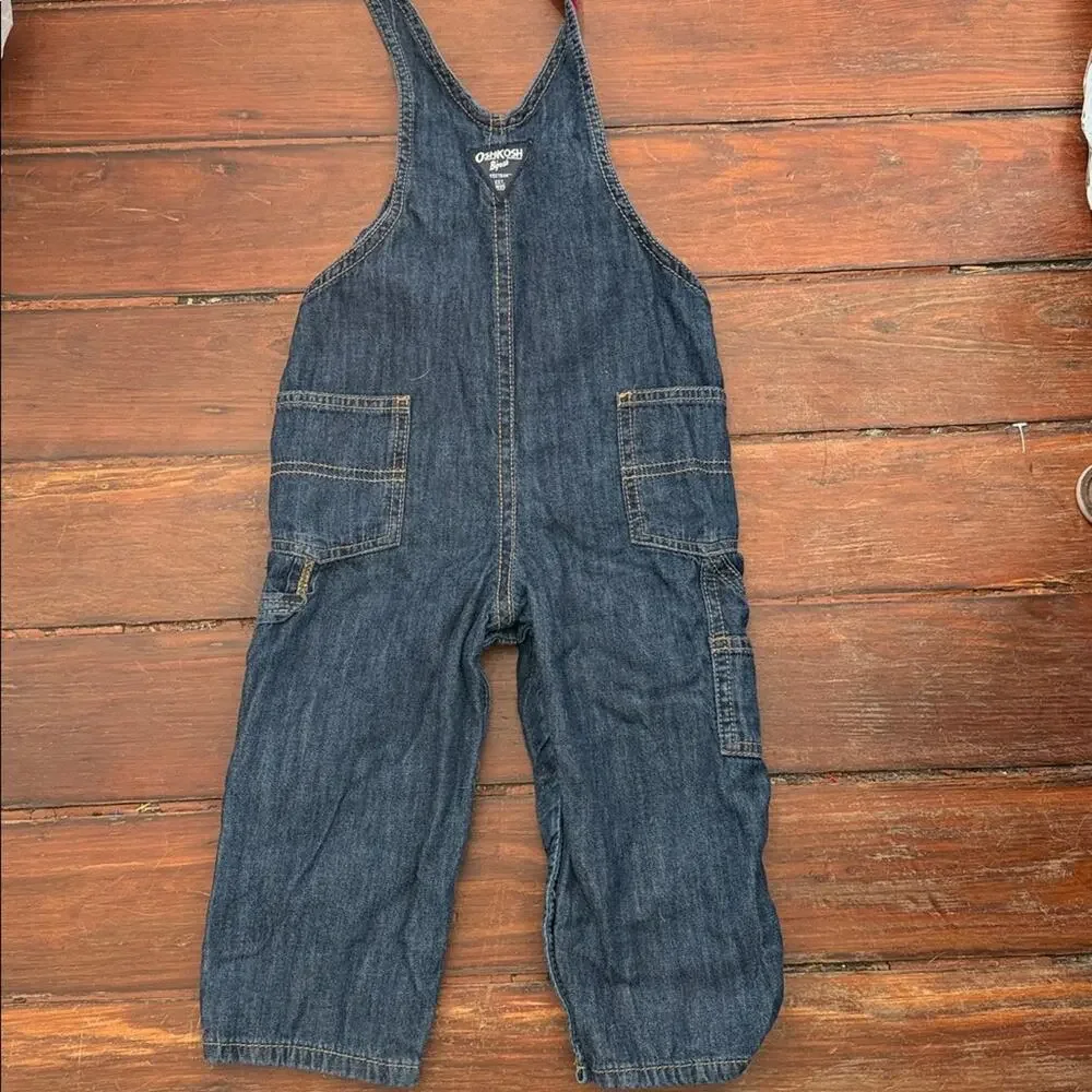 Oshkosh B’gosh Buffalo plaid flannel lined denim jean carpenter overalls sz 24M